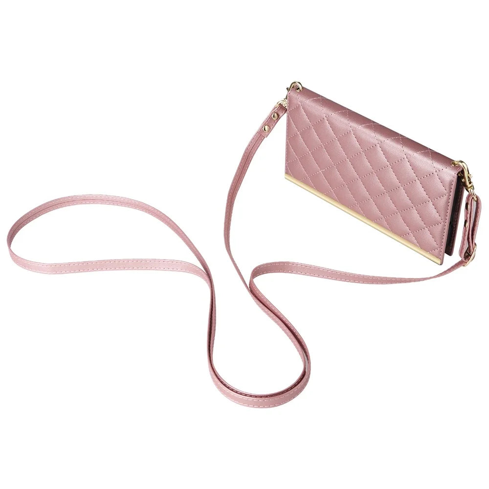 For Samsung Galaxy S21 FE 5G Leather Case Suction Cup 3 Card Slots Phone Cover - Rose Gold - 5