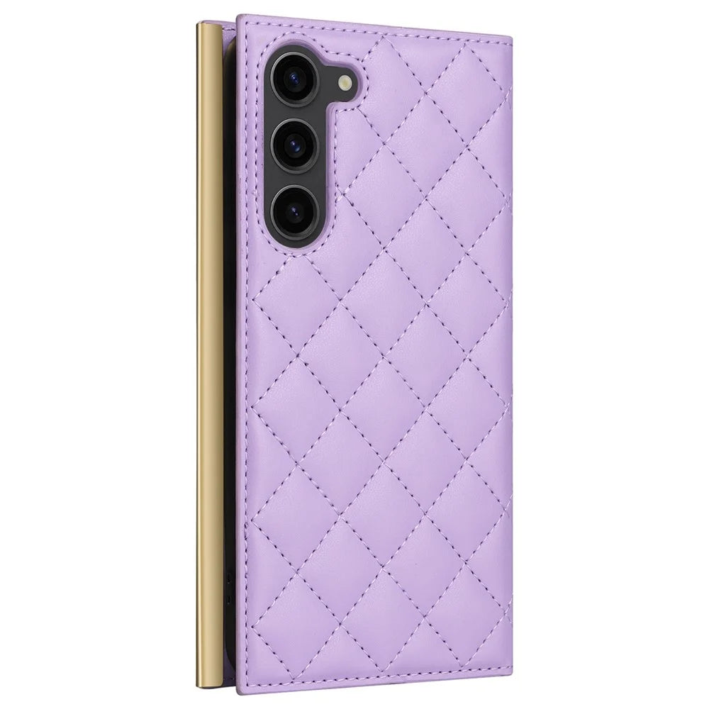 For Samsung Galaxy S23 Leather Case Suction Cup Wallet Flip Phone Cover with Shoulder Strap - Purple - 7