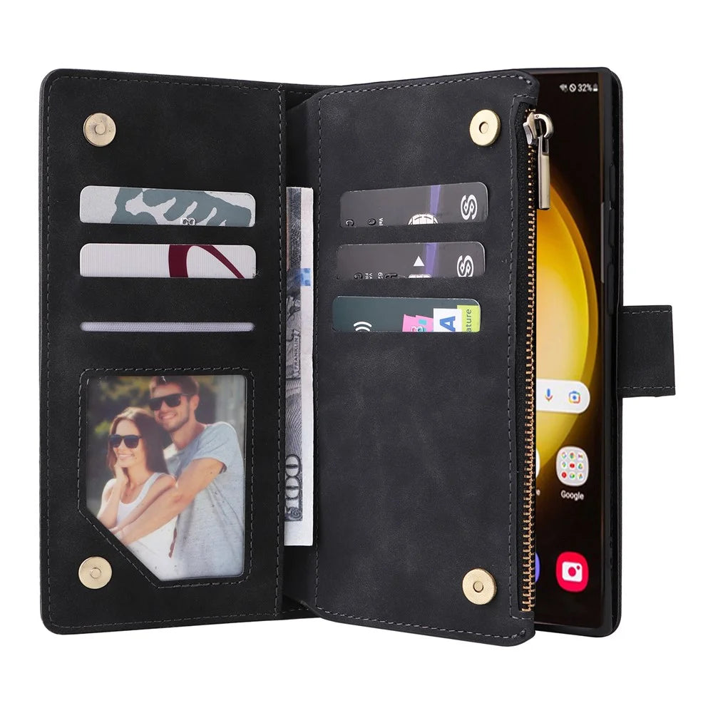 For Samsung Galaxy S24 Ultra Cell Phone Case Multiple Card Slots PU Leather Protection Cover - Black - 2