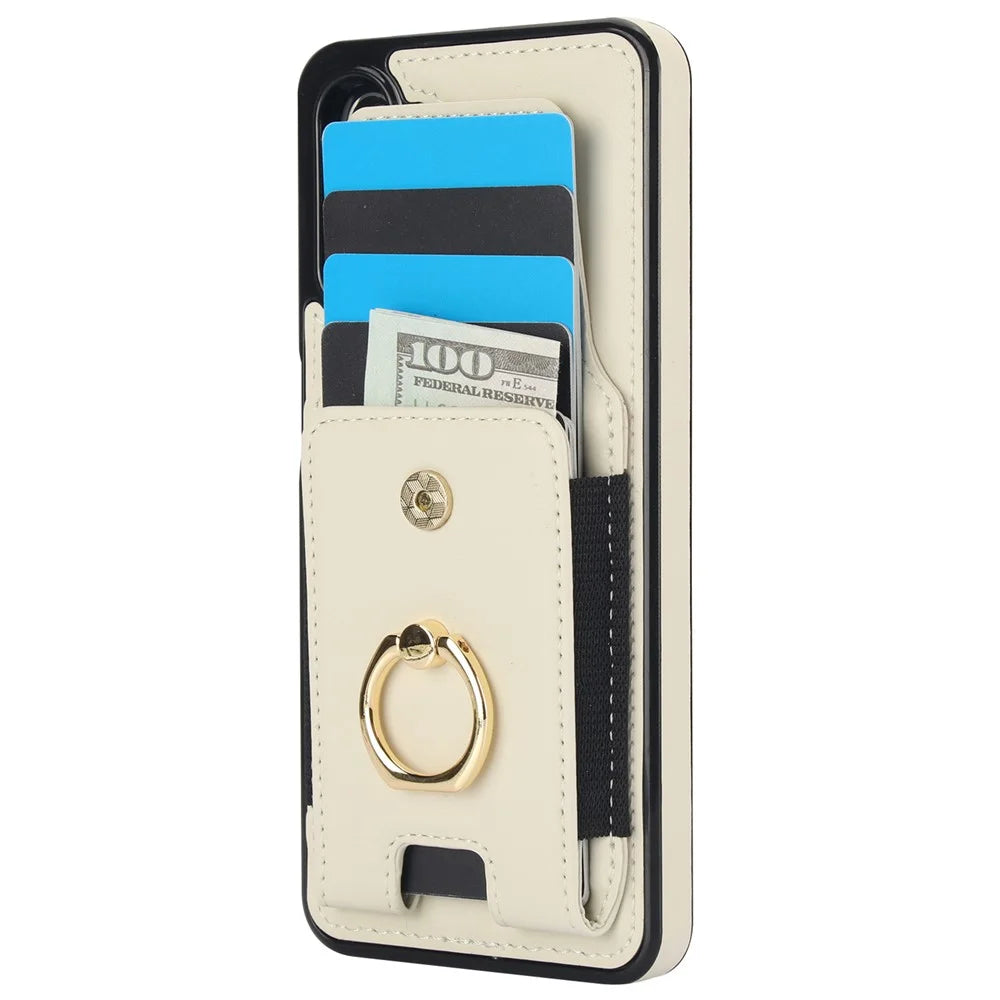 For Samsung Galaxy A13 5G / 4G Case Leather+TPU Phone Cover with Rotary Kickstand Card Holder - Apricot - 3
