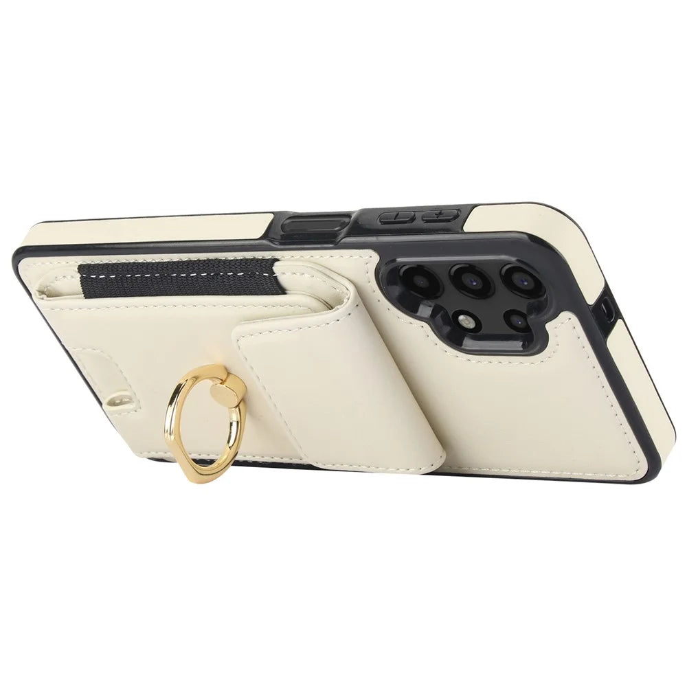 For Samsung Galaxy A13 5G / 4G Case Leather+TPU Phone Cover with Rotary Kickstand Card Holder - Apricot - 4