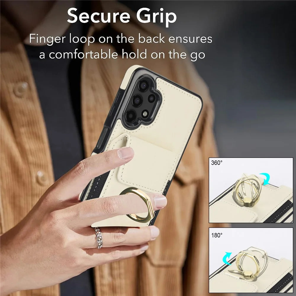 For Samsung Galaxy A13 5G / 4G Case Leather+TPU Phone Cover with Rotary Kickstand Card Holder - Apricot - 5