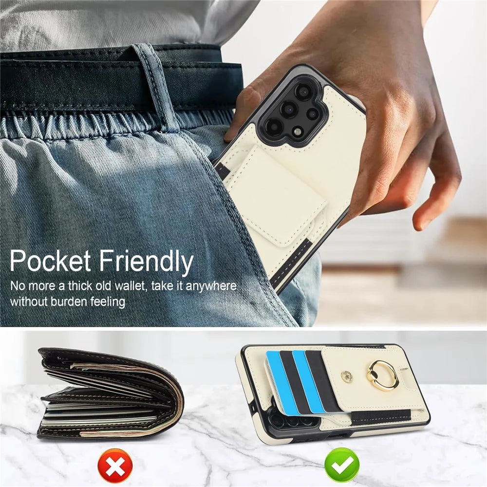 For Samsung Galaxy A13 5G / 4G Case Leather+TPU Phone Cover with Rotary Kickstand Card Holder - Apricot - 6