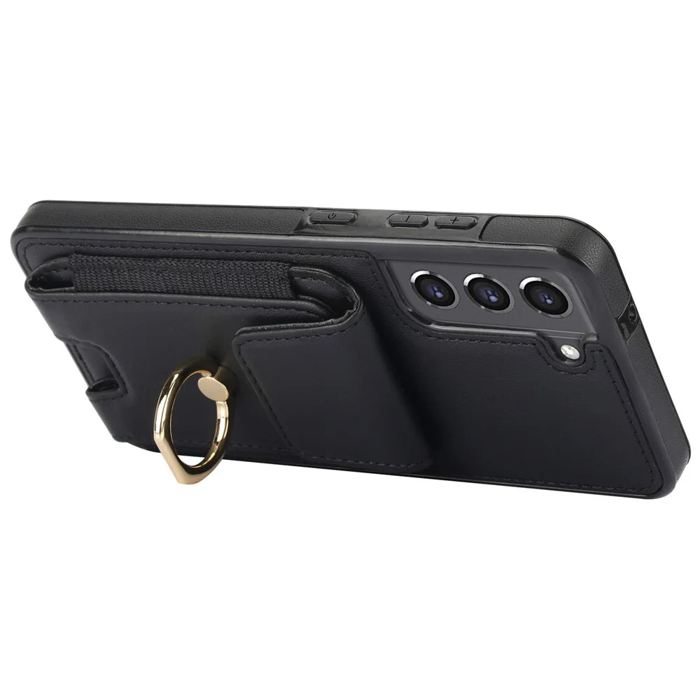 For Samsung Galaxy S22+ 5G Case PU Leather Coated TPU Phone Cover with Card Holder - Black - 4