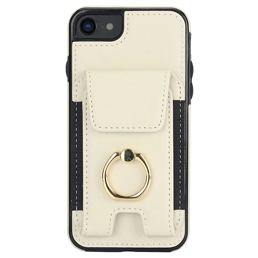 For iPhone 7 / 8 / SE (2020) / SE (2022) Kickstand Case Card Slots PU Leather+TPU Phone Cover - Apricot - 2