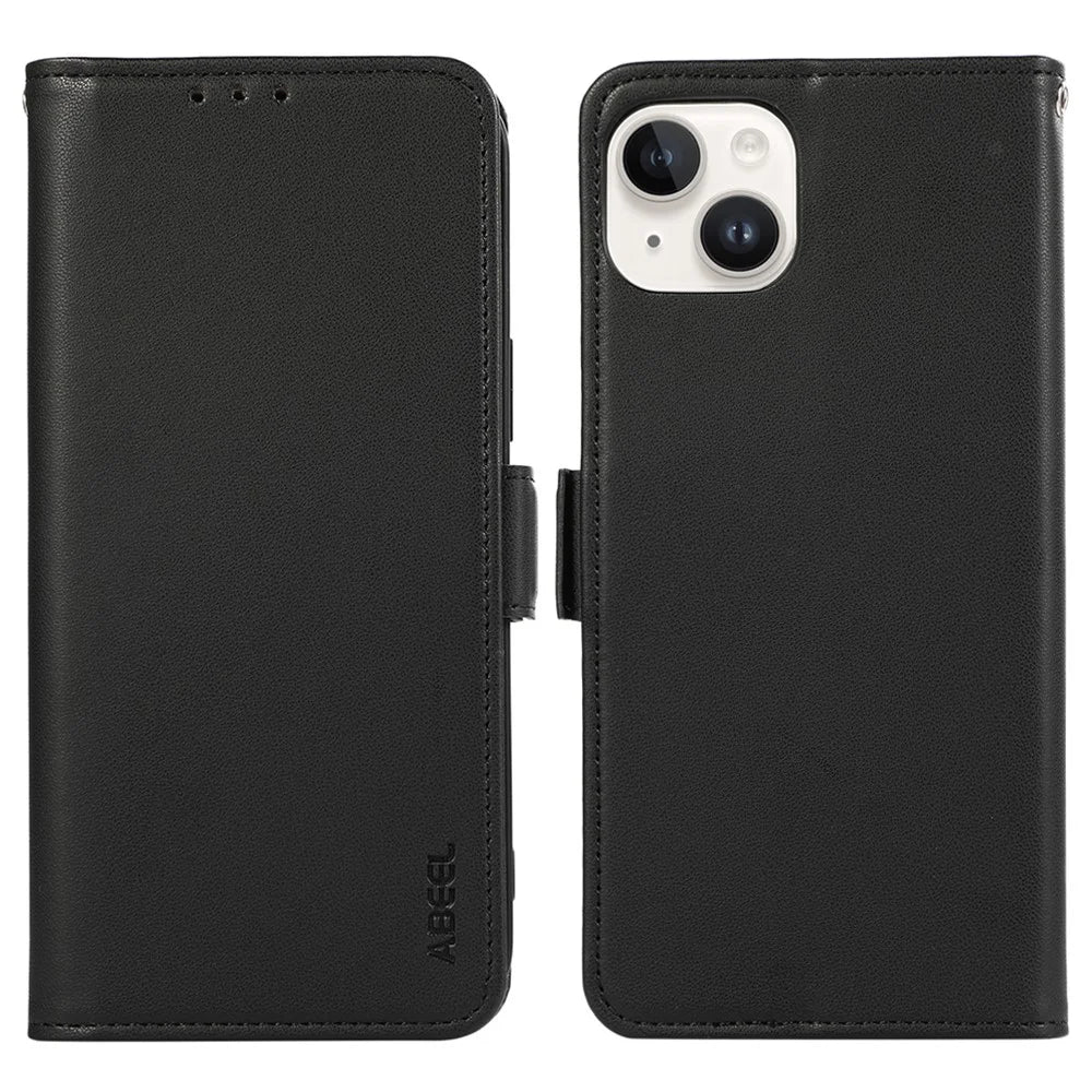 ABEEL For iPhone 15 Case RFID Blocking Wallet PU Leather Stand Phone Cover - Black - 1