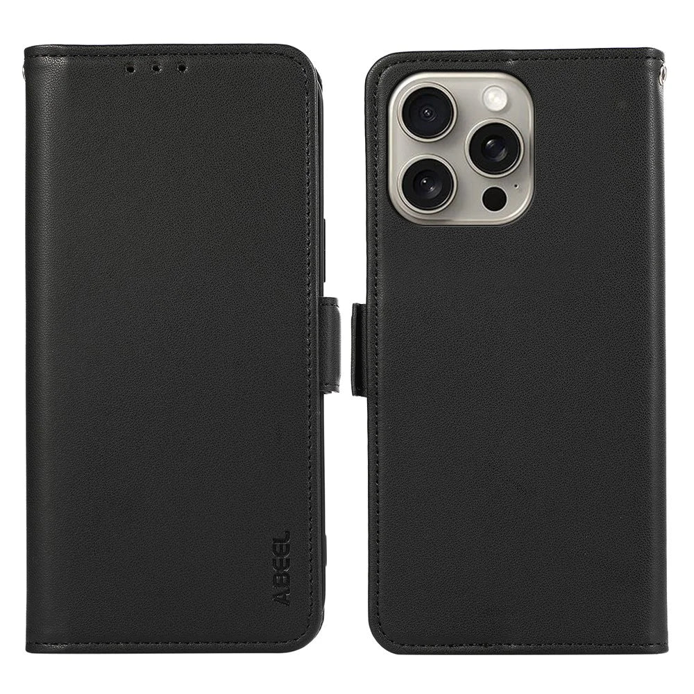 ABEEL For iPhone 12 / 12 Pro Case RFID Blocking Flip Folio Leather Cell Phone Cover - Black - 1