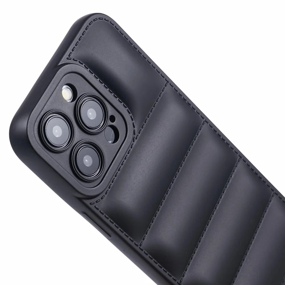 JTW Series For iPhone 15 Pro Max Shock-Absorbent TPU Case Down Jacket Design Phone Protector - Black - 6