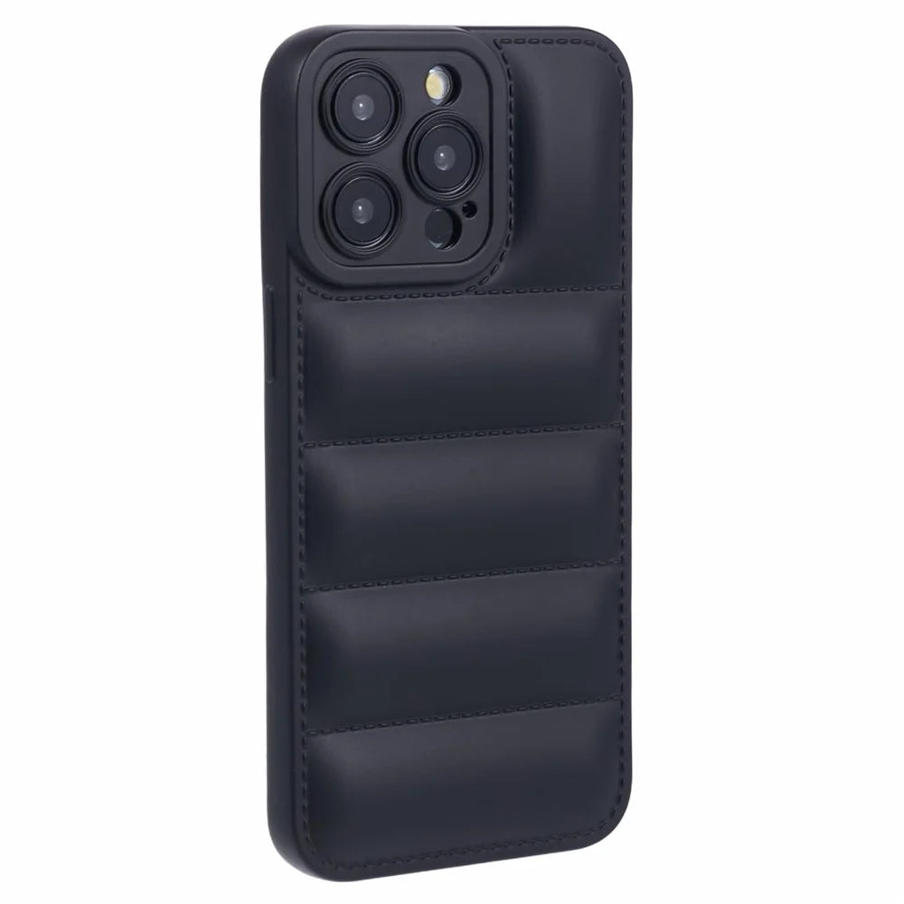 JTW Series For iPhone 12 Pro Max 6.7 inch Cell Phone Cases Rubberized Grid Down Jacket Texture Cover - Black - 1