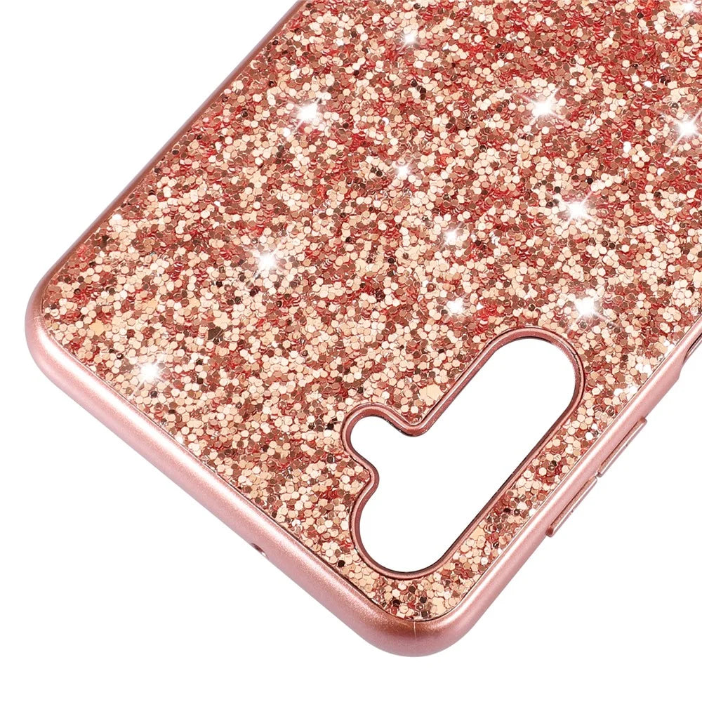 For Samsung Galaxy A25 5G (Global) (161.0 x 76.5 x 8.3mm) Phone Cover Electroplating TPU Frame Glitter Sequins PC Back Case - Rose Gold - 2