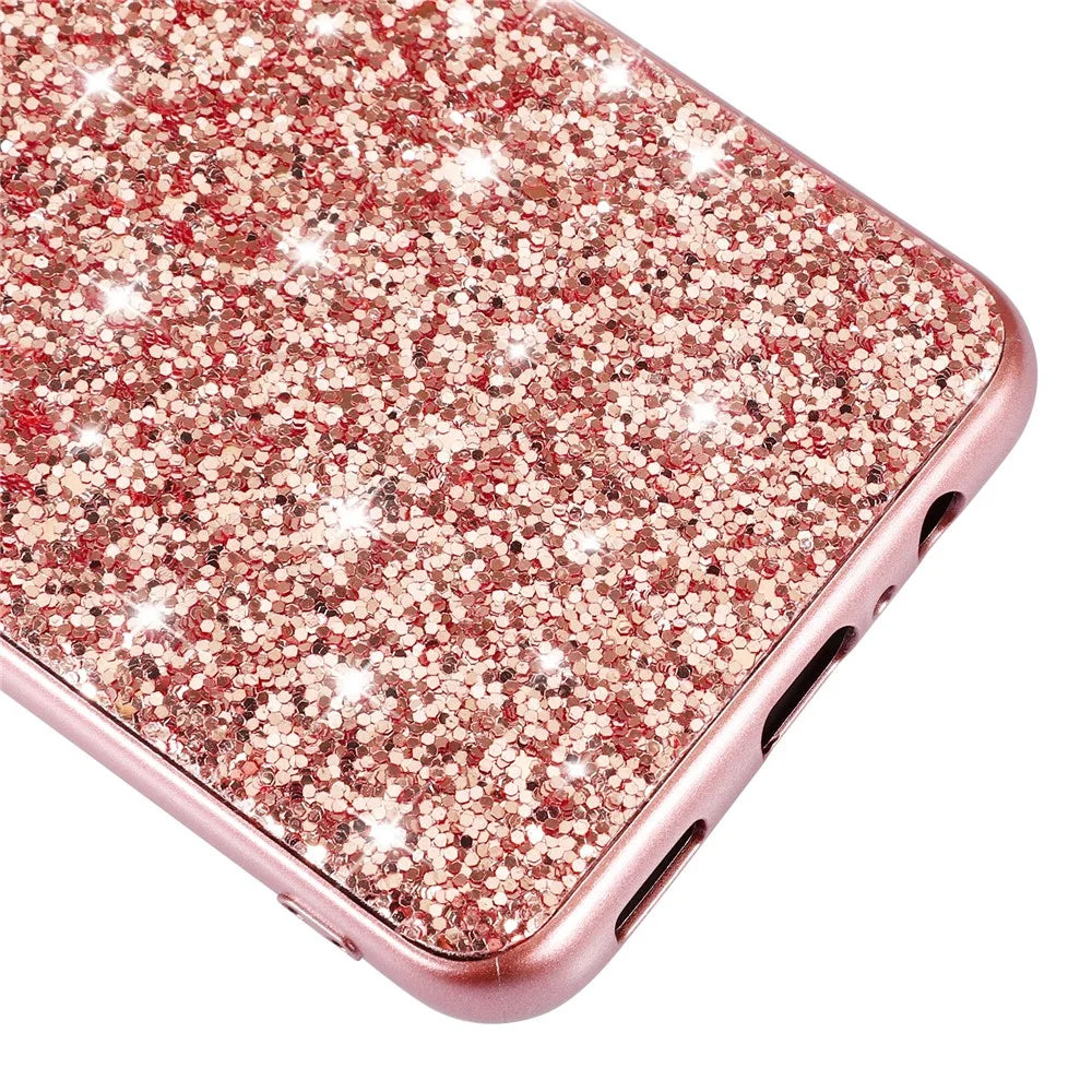 For Samsung Galaxy A25 5G (Global) (161.0 x 76.5 x 8.3mm) Phone Cover Electroplating TPU Frame Glitter Sequins PC Back Case - Rose Gold - 3