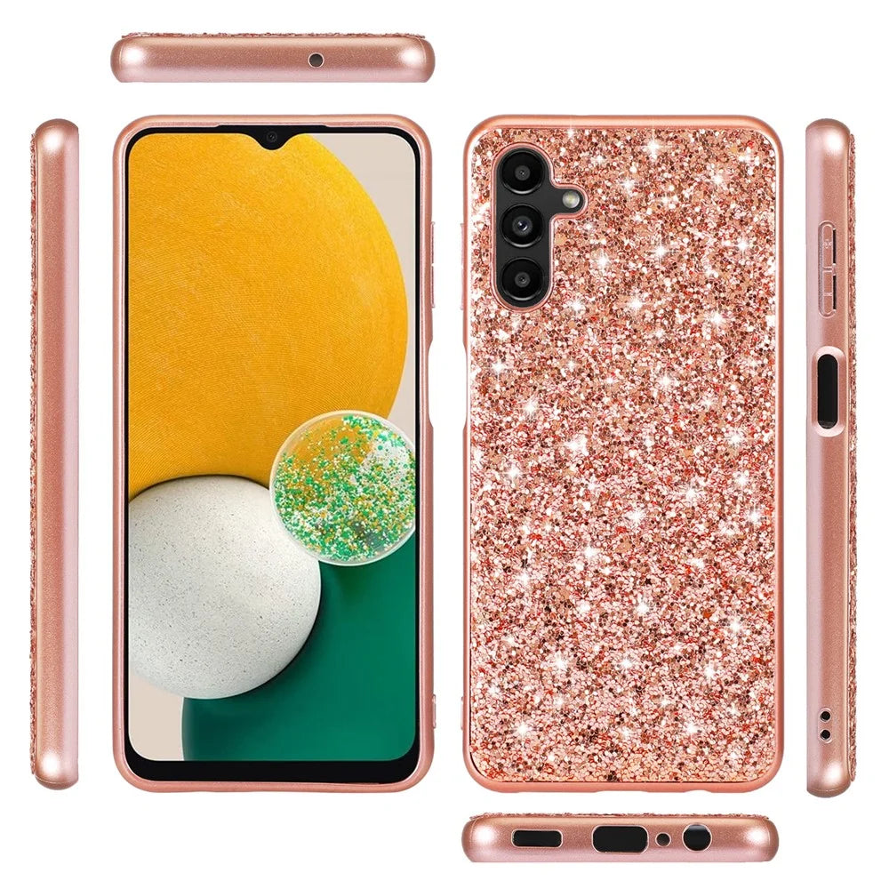 For Samsung Galaxy A25 5G (Global) (161.0 x 76.5 x 8.3mm) Phone Cover Electroplating TPU Frame Glitter Sequins PC Back Case - Rose Gold - 5