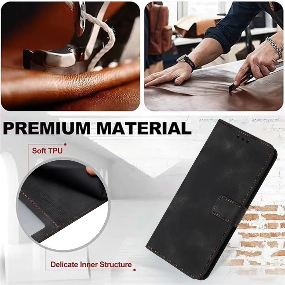 For Samsung Galaxy S23 FE Case Skin-touch PU Leather Wallet Folio Flip Phone Cover - Black - 6