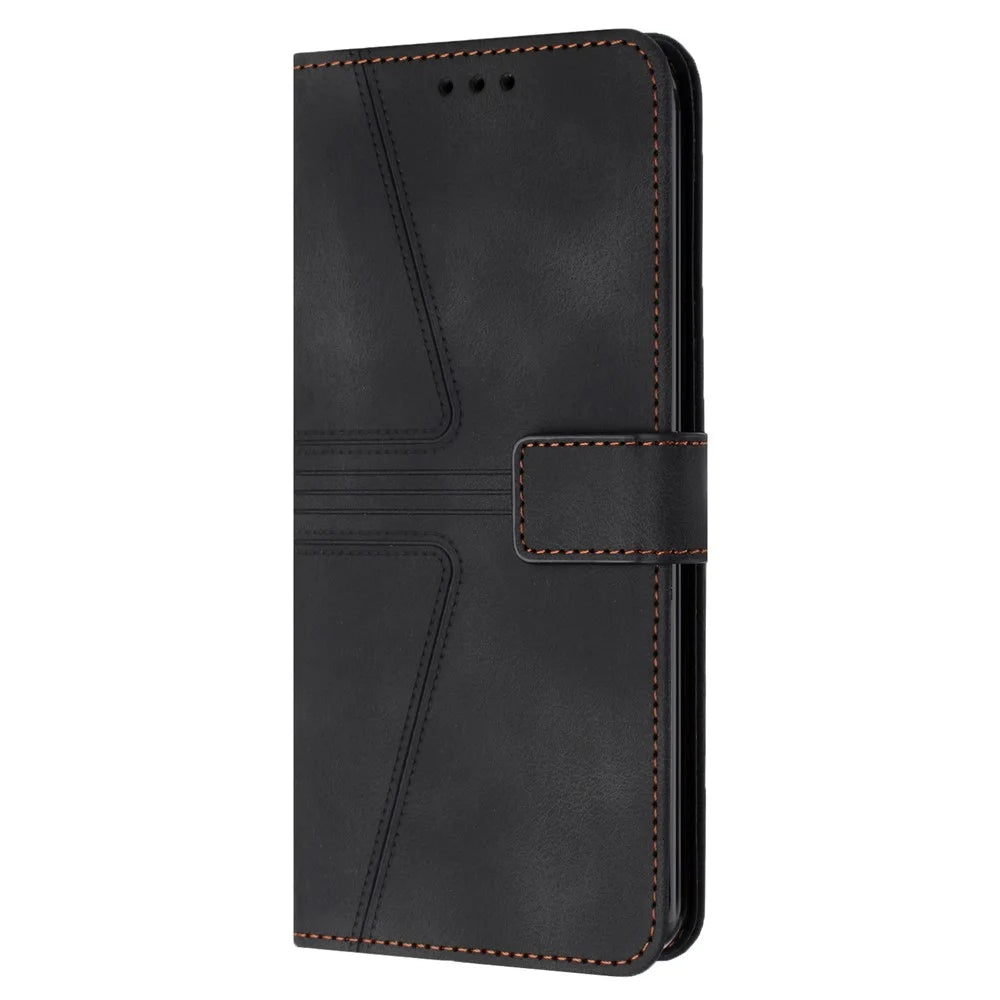 For Samsung Galaxy S23 FE Case Triangle Imprinted Anti-scratch Phone Wallet Cover - Black - 7