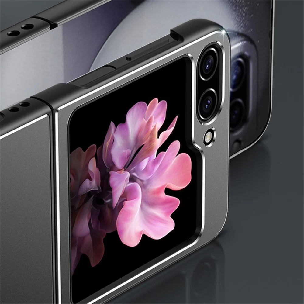 For Samsung Galaxy Z Flip 5G Case Metal+PC+TPU Matte Smartphone Cover - Black+Blue - 6