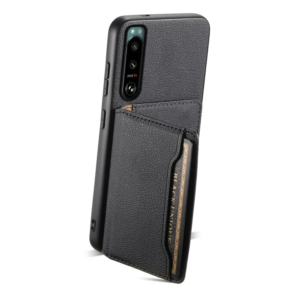 For Sony Xperia 5 III 5G Case Leather+PC+TPU Hybrid Phone Cover with Card Slots - Black - 2