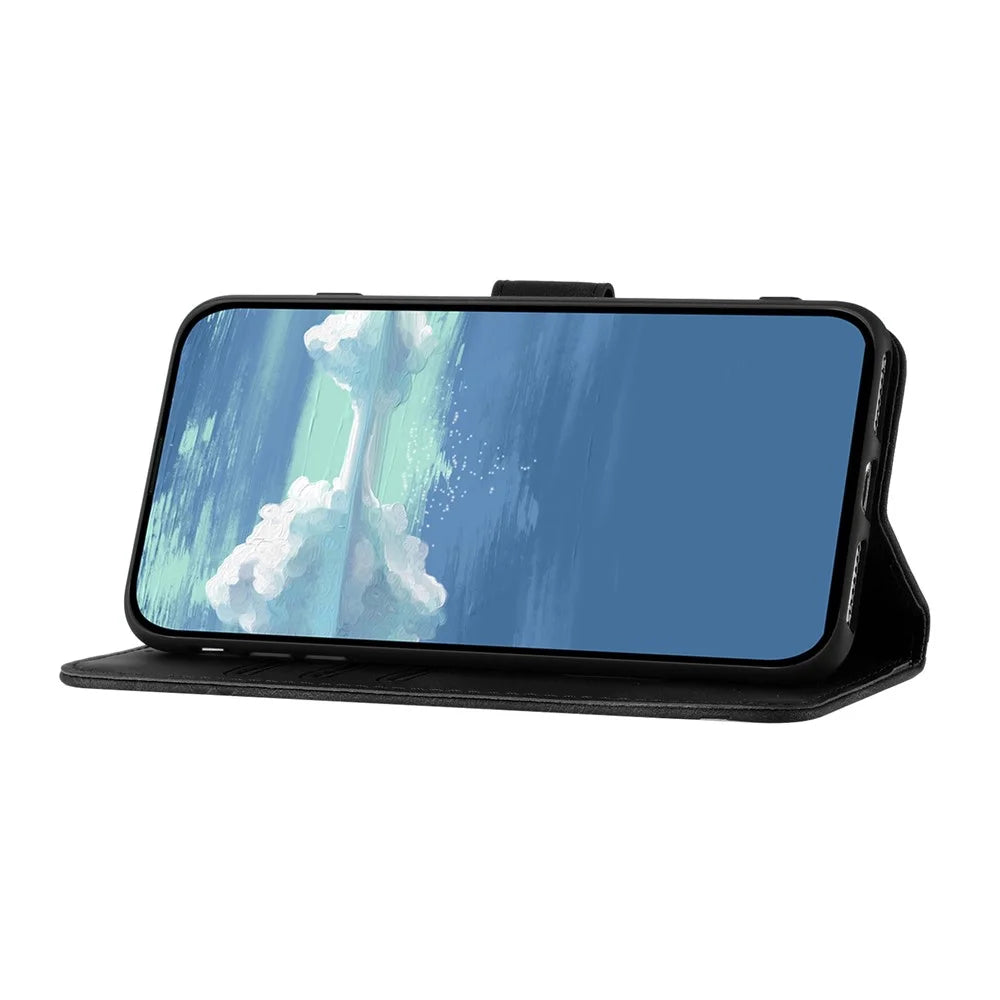 YX0040 For Samsung Galaxy S24 Case Wallet Imprinted Leather Phone Stand Cover - Black - 2