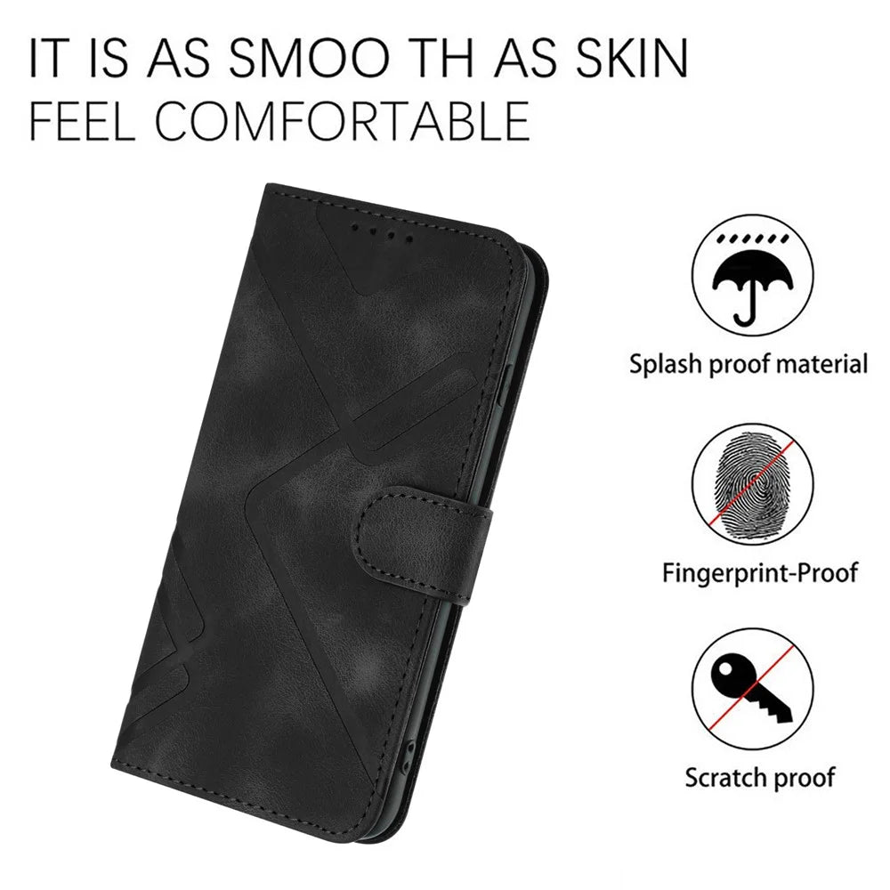 YX0040 For Samsung Galaxy S24 Case Wallet Imprinted Leather Phone Stand Cover - Black - 6