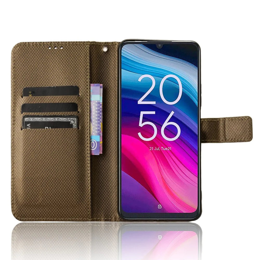 For TCL 505 T509K T5094 Case Diamond Texture PU Leather Card Slots Stand Phone Cover - Brown - 2