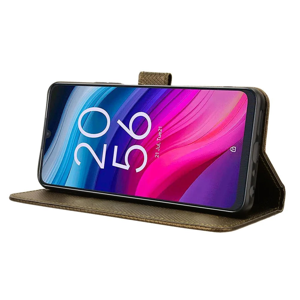 For TCL 505 T509K T5094 Case Diamond Texture PU Leather Card Slots Stand Phone Cover - Brown - 3
