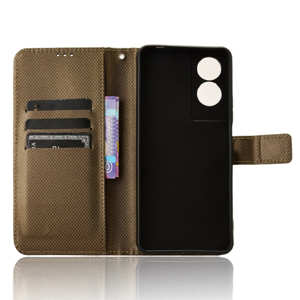For TCL 505 T509K T5094 Case Diamond Texture PU Leather Card Slots Stand Phone Cover - Brown - 4