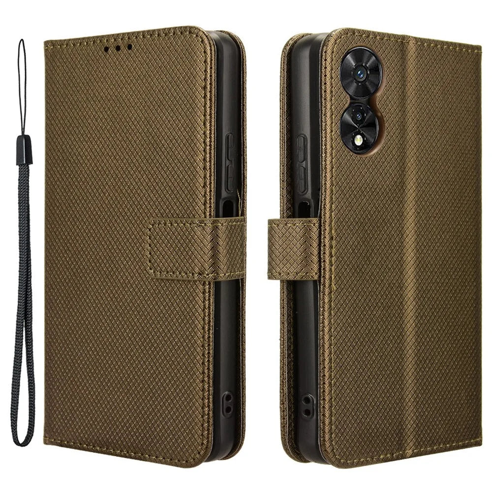 For TCL 50 SE Wallet Phone Case Diamond Texture PU Leather Flip Cover - Brown - 1