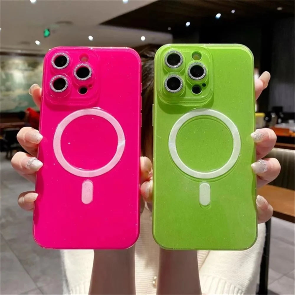 For iPhone 15 Pro Max Case Compatible with MagSafe Shiny Glitter TPU Phone Cover - Fluorescent Green - 3