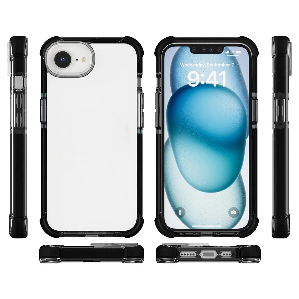 For iPhone 17e / 16e Case 3-in-1 Drop Protection TPU+TPE+Acrylic Phone Cover - Black - 6