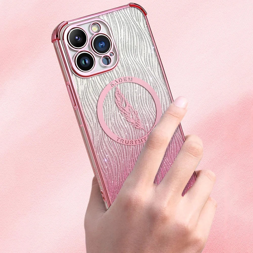KADEM For iPhone 12 Pro Max Case Glitter Powder Electroplated TPU Anti-drop Phone Cover - Pink - 2