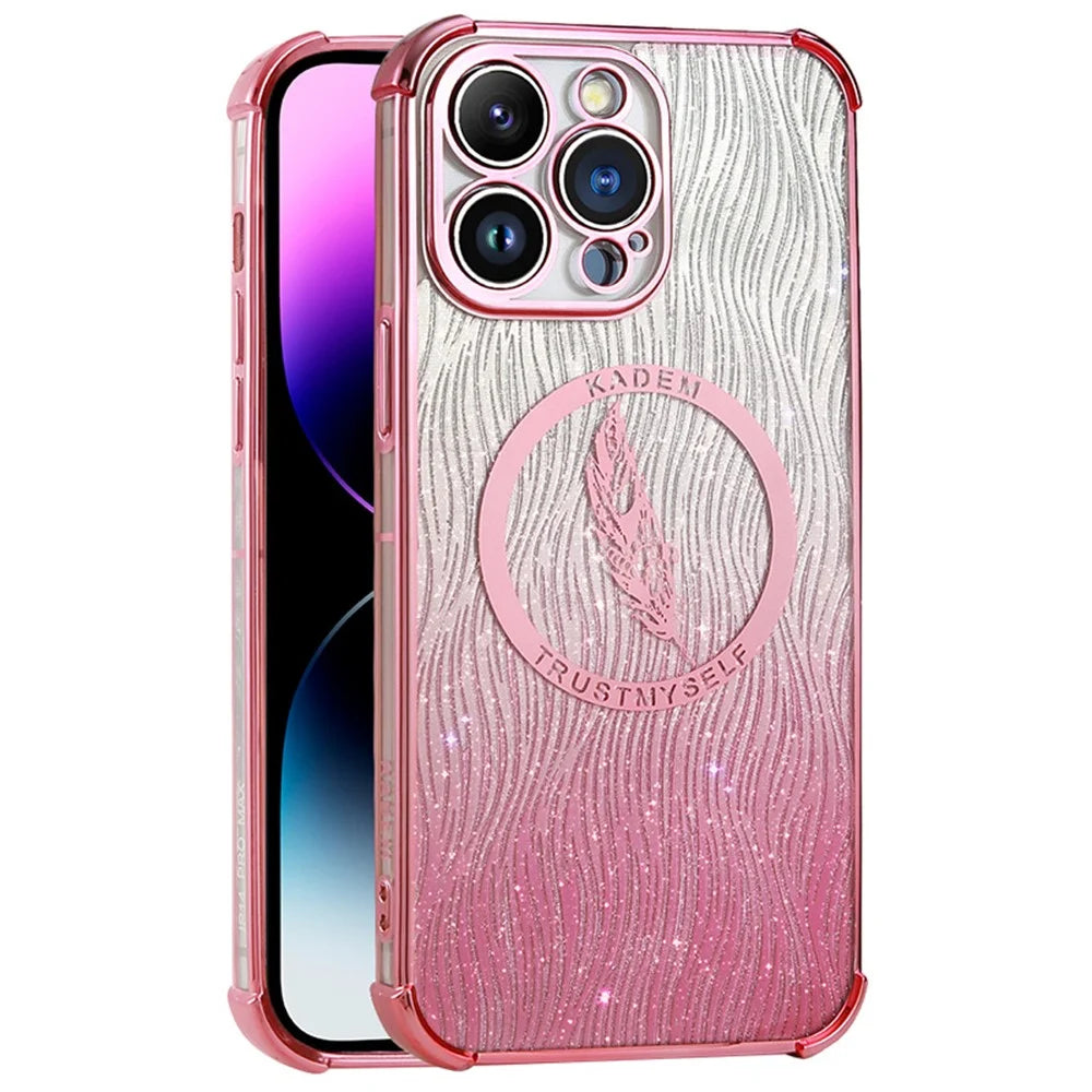 KADEM For iPhone 14 Pro Cell Phone Case Glitter Powder Electroplated Soft TPU Cover - Pink - 1