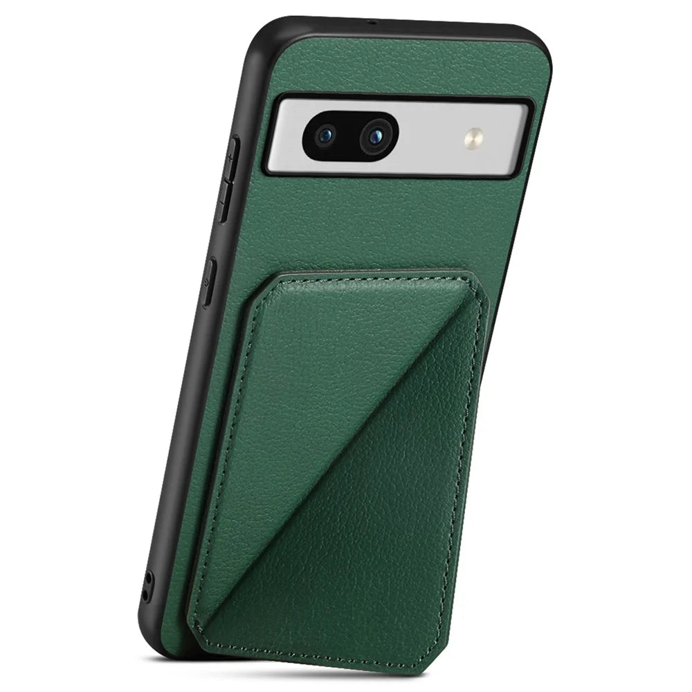 For Google Pixel 7a Case PU Leather+PC+TPU Hidden Back Card Holder Phone Cover - Green - 2