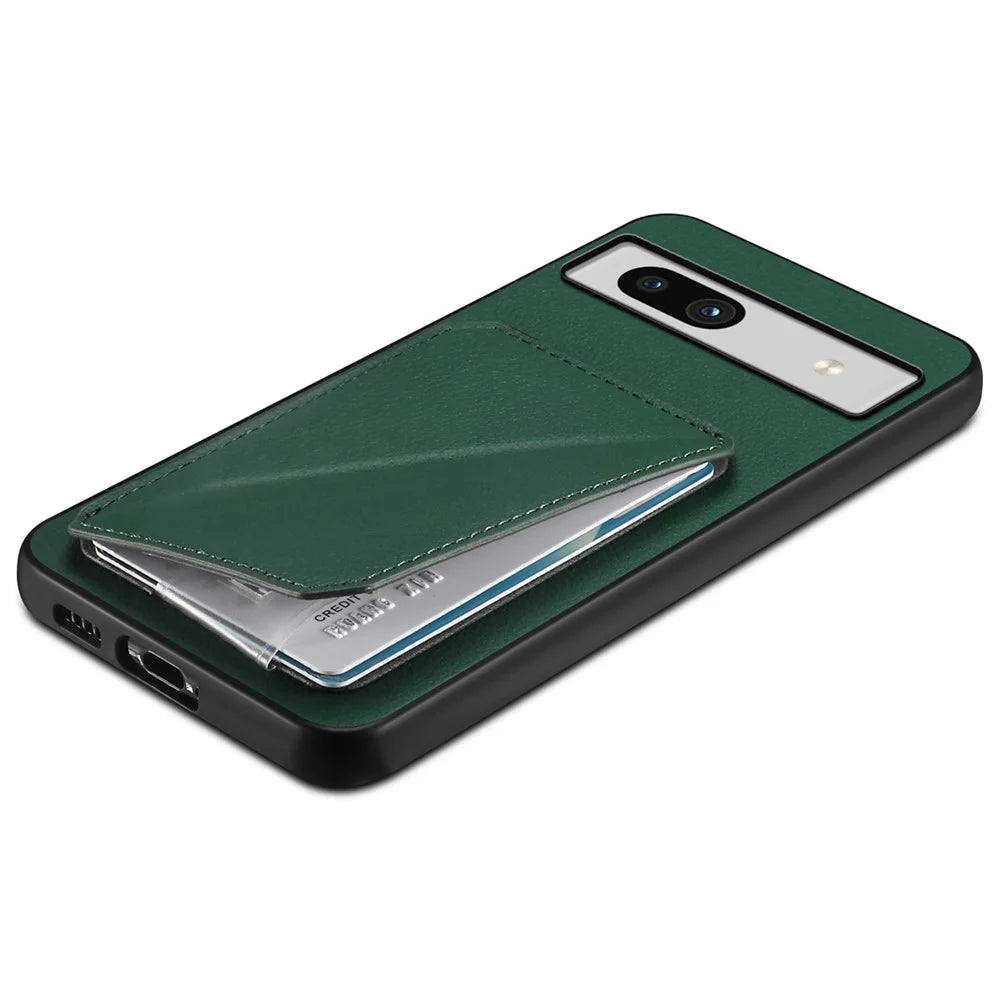 For Google Pixel 7a Case PU Leather+PC+TPU Hidden Back Card Holder Phone Cover - Green - 4