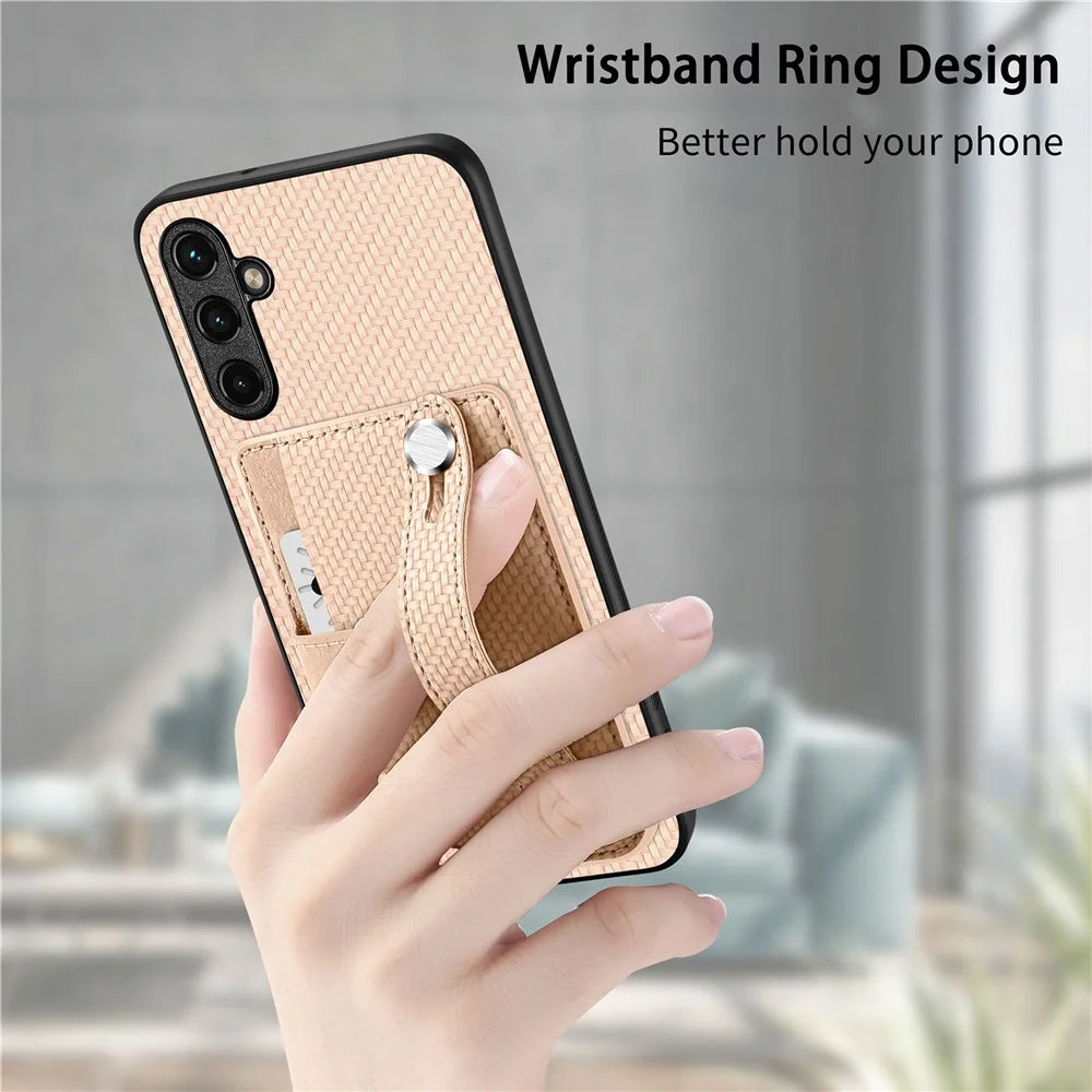 C1-01 For Samsung Galaxy A34 5G Wristband Design Card Holder Leather Coating Phone Cover - Green - 3