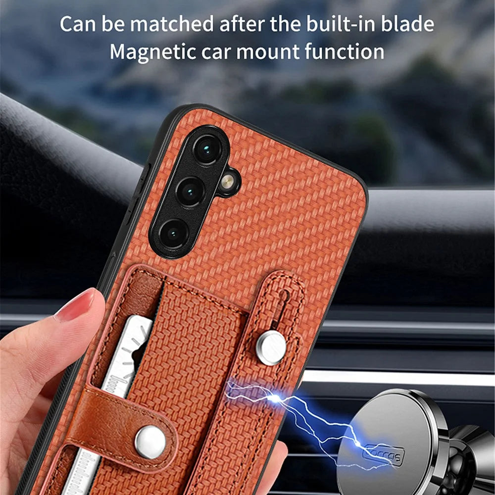 C1-01 For Samsung Galaxy A34 5G Wristband Design Card Holder Leather Coating Phone Cover - Green - 6