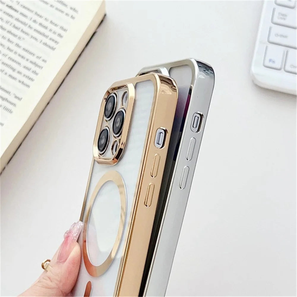 For iPhone 13 Pro Max Electroplating Case TPU Magnetic Phone Cover with Crossbody Strap - Black - 3