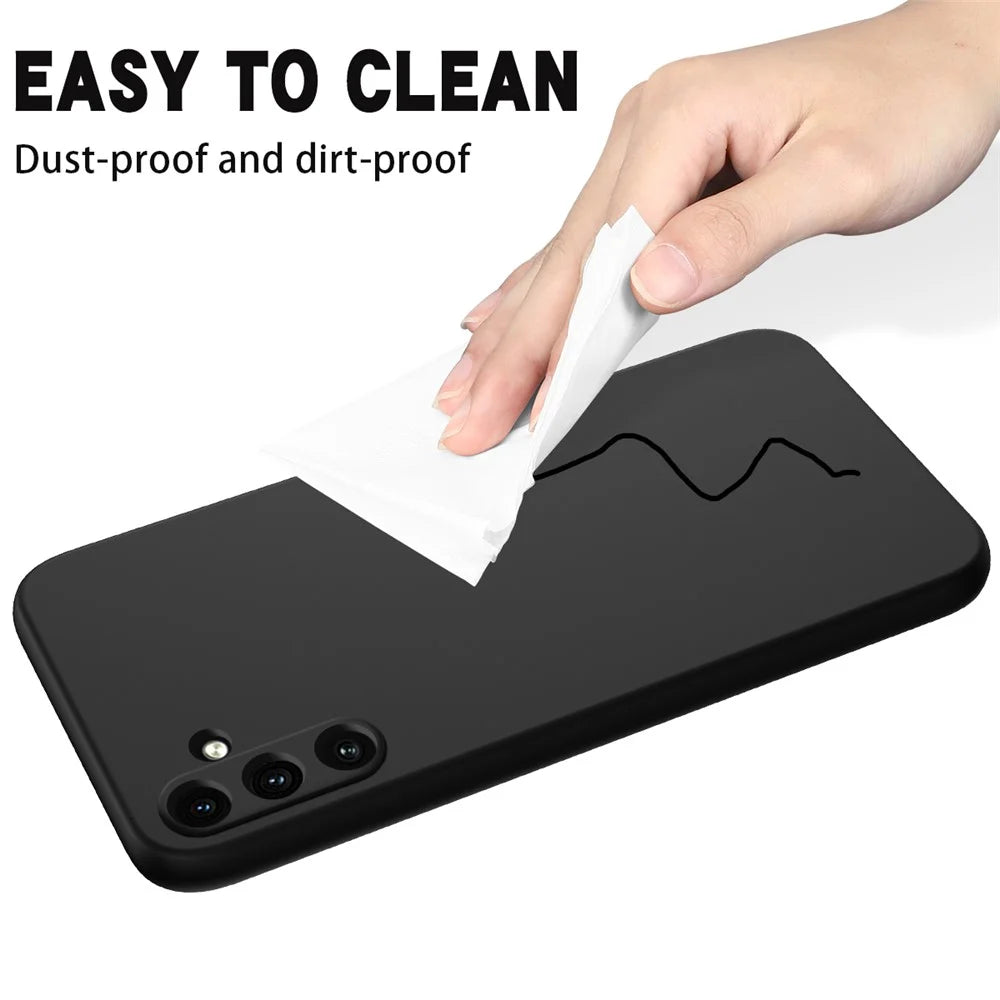 For Samsung Galaxy M15 5G / F15 5G Case Scratchproof Liquid Silicone Phone Cover with Wrist Strap - Black - 5
