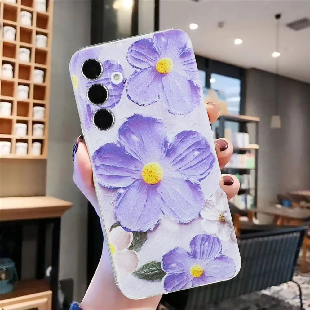 For Samsung Galaxy S24 Case Pattern Printing Soft TPU Back Phone Cover - Purple Flower - 4