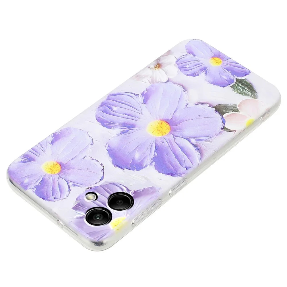 For Samsung Galaxy A05 4G Case TPU Scratch-proof Back Phone Cover with Printing Pattern - Purple Flower - 3