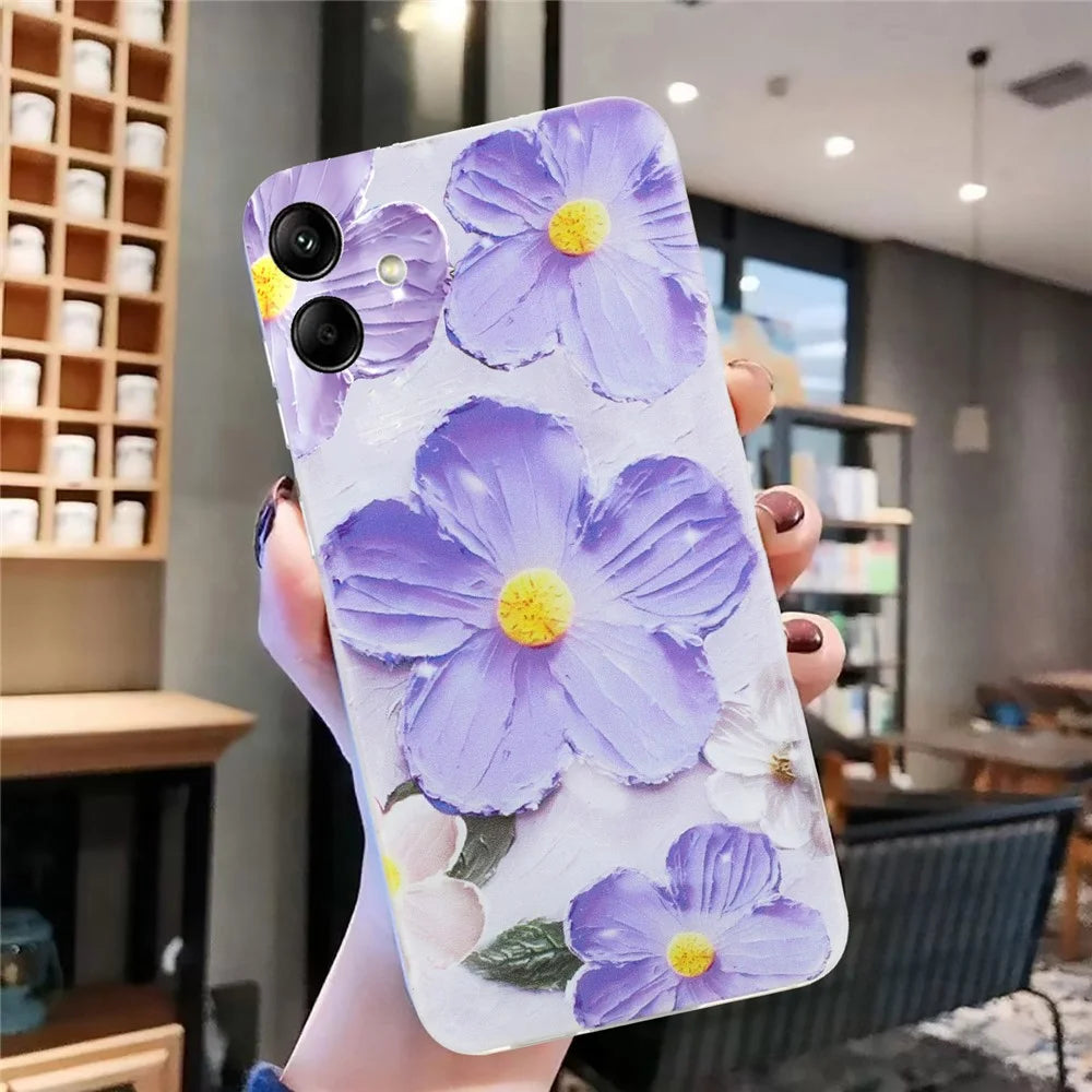 For Samsung Galaxy A05 4G Case TPU Scratch-proof Back Phone Cover with Printing Pattern - Purple Flower - 4