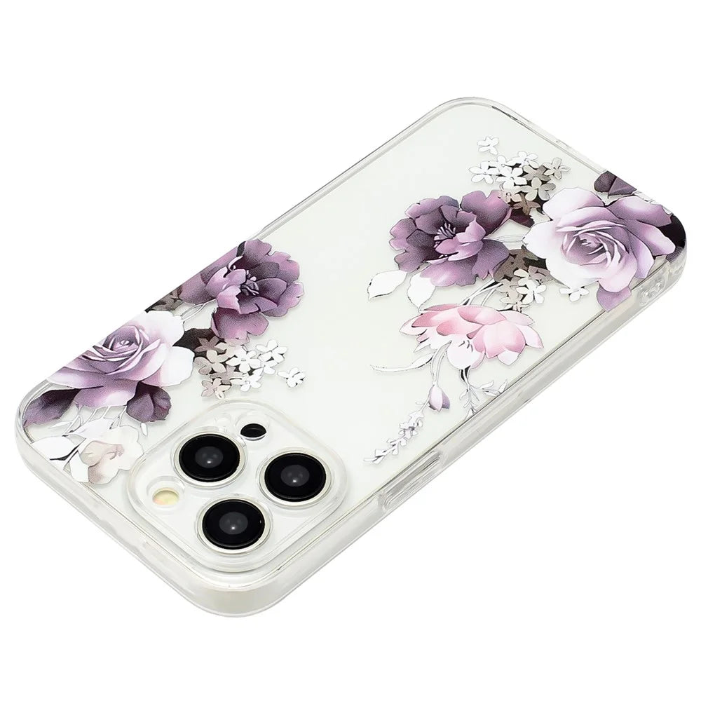 For iPhone 15 Pro Max Case Pattern Printing TPU Shock Absorbing Phone Shell - Peony - 3