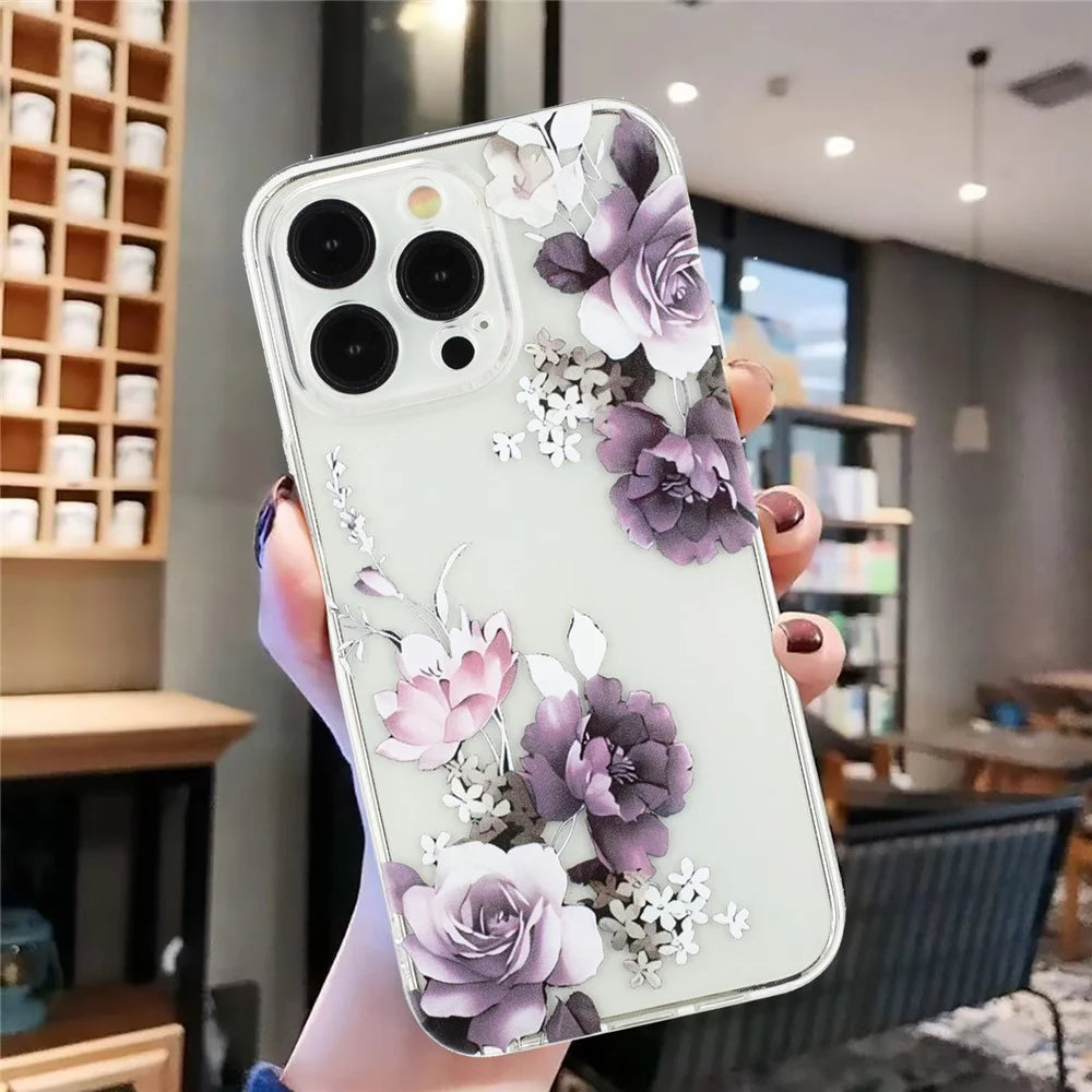 For iPhone 15 Pro Max Case Pattern Printing TPU Shock Absorbing Phone Shell - Peony - 4