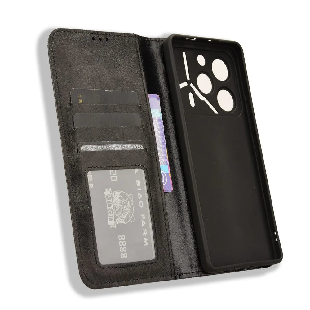 For TECNO Pova 6 Pro 5G LI9 Case Wallet Retro Texture Leather Phone Cover - Black - 4