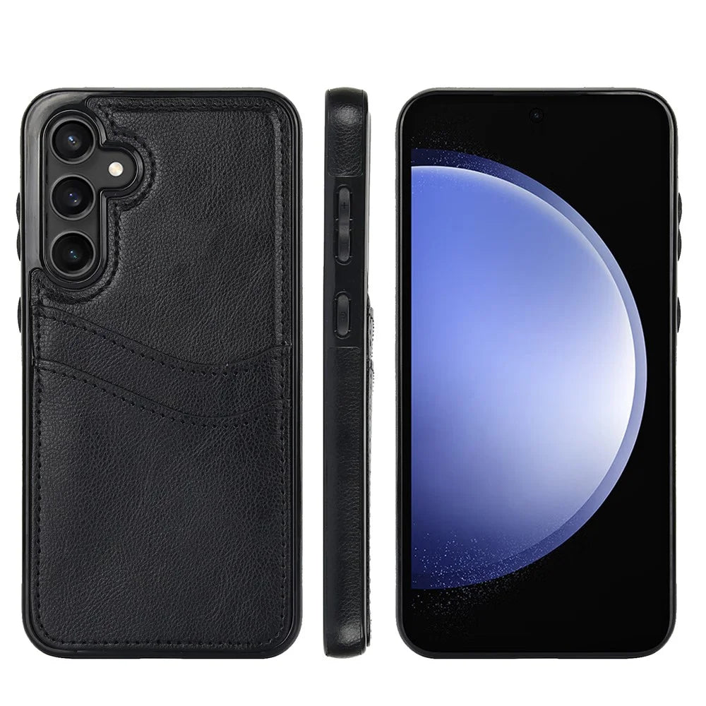 For Samsung Galaxy S23 FE Card Slot Design Phone Case Shockproof PU+TPU Phone Cover - Black - 7