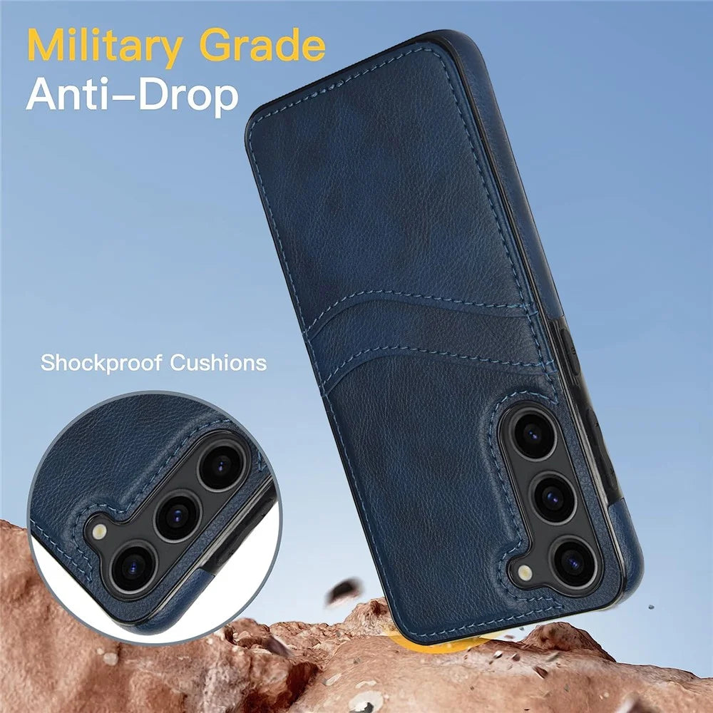 For Samsung Galaxy S23 Phone Protector Card Slot Cell Phone Case Slim-Fit PU+TPU Cover - Blue - 2