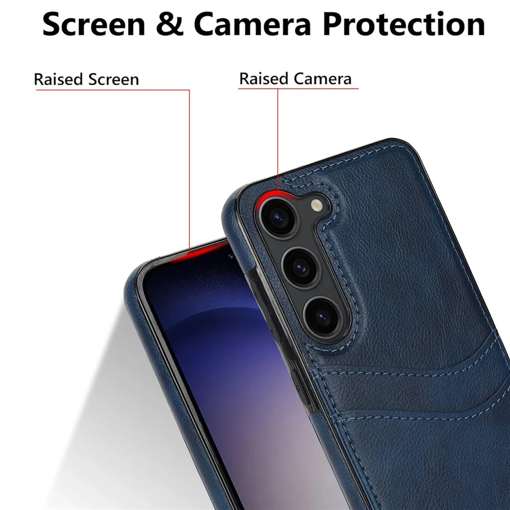 For Samsung Galaxy S23 Phone Protector Card Slot Cell Phone Case Slim-Fit PU+TPU Cover - Blue - 4