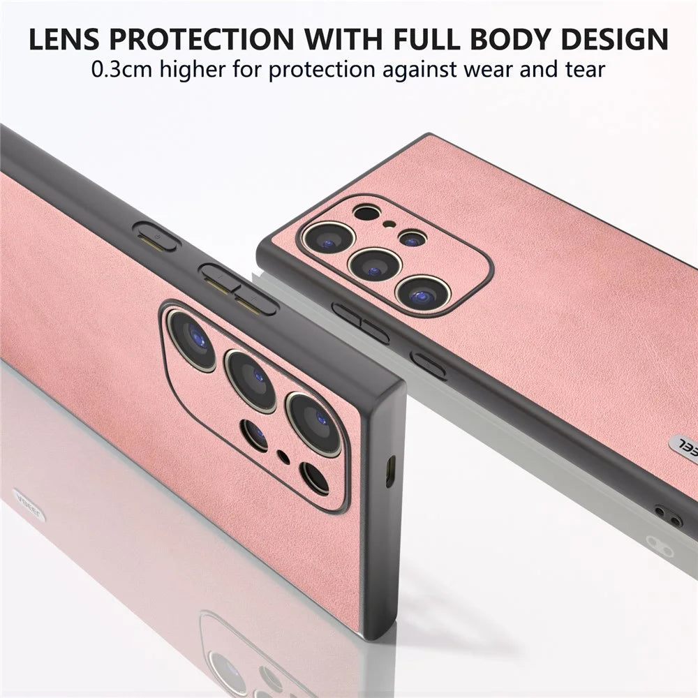 ABEEL For Samsung Galaxy S24 Ultra Case Leather+PC+TPU Hybrid Phone Cover - Pink - 5