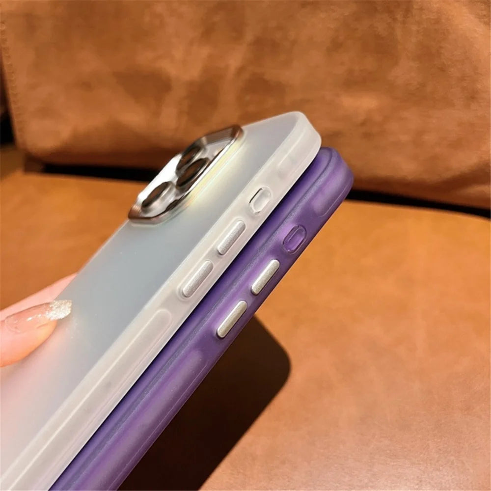 For iPhone 13 Pro Max Case Laser Effect Gradient PC+TPU Phone Cover Electroplating Lens Frame - Peacock Blue - 2