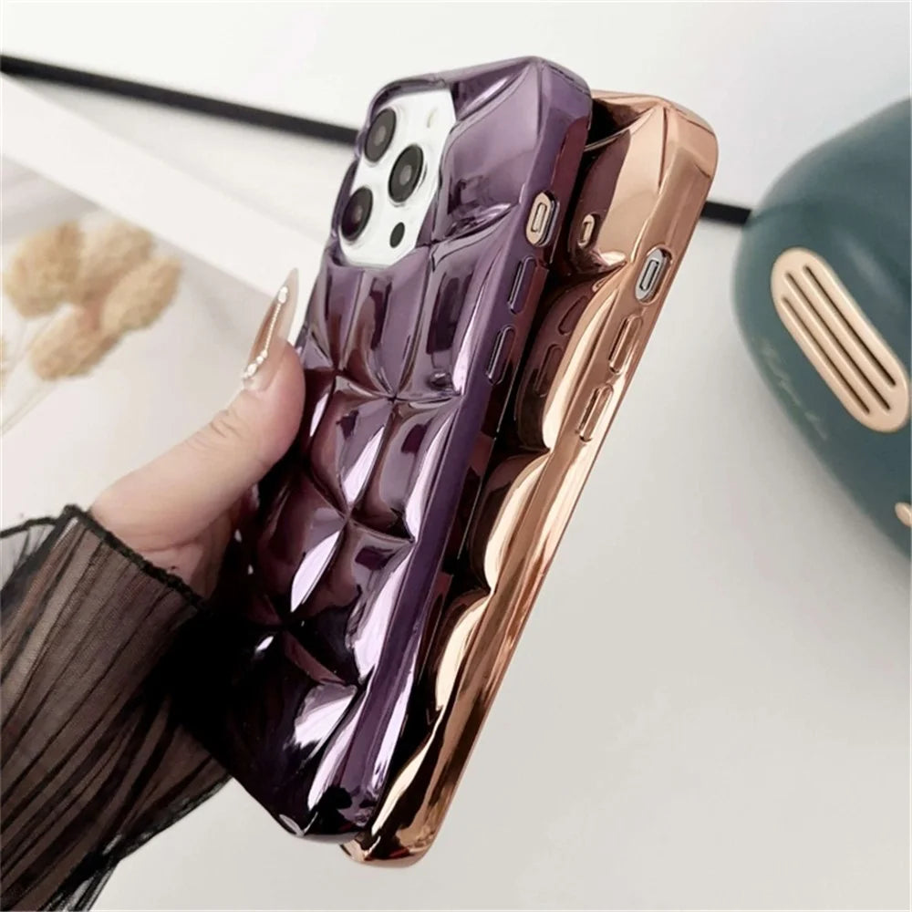 For iPhone 15 Pro Max Electroplating Case Rhombus Grid Flexible TPU Phone Cover - Pink - 3