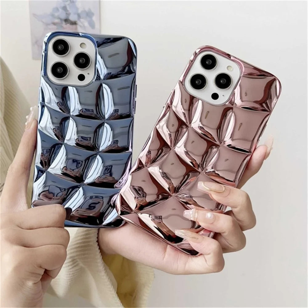 For iPhone 15 Pro Max Electroplating Case Rhombus Grid Flexible TPU Phone Cover - Pink - 5