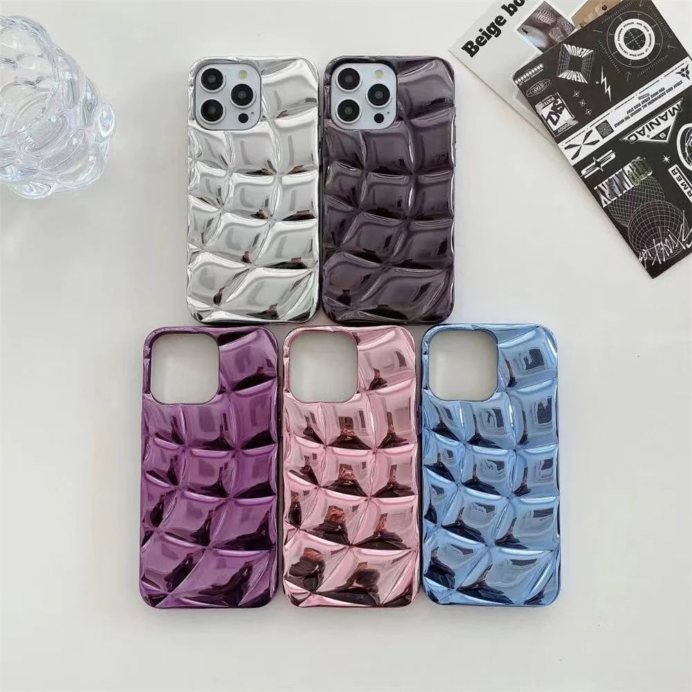 For iPhone 15 Pro Max Electroplating Case Rhombus Grid Flexible TPU Phone Cover - Pink - 6